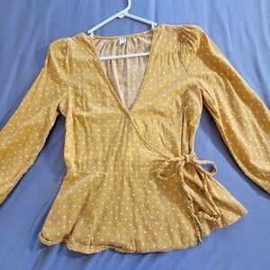 Old Navy Yellow Wrap Peplum Blouse 3/4 Sleeve